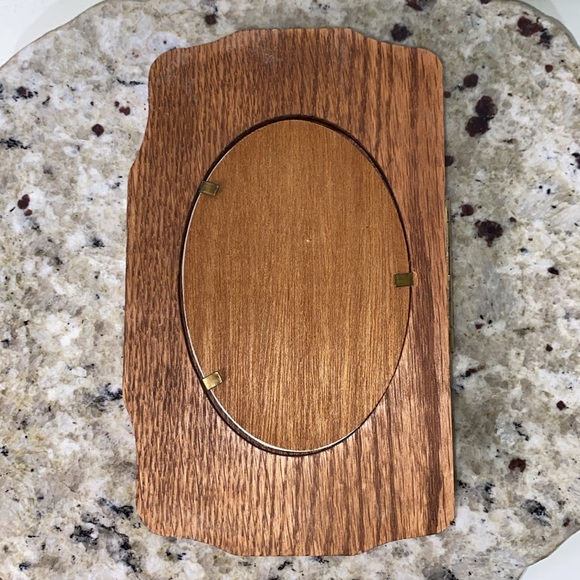 Vintage Solid Oak Wooden Engraved Standing Double Oval Picture Frame 3.5x5 - Picture 7 of 11